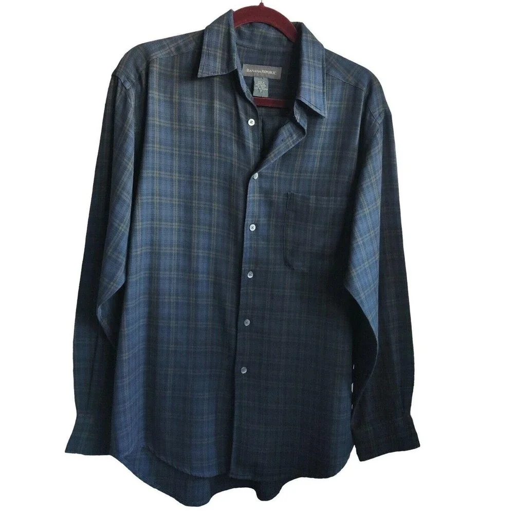 Banana Republic Mens Plaid Button Front Shirt Long Sleeve Cotton Blend Size S